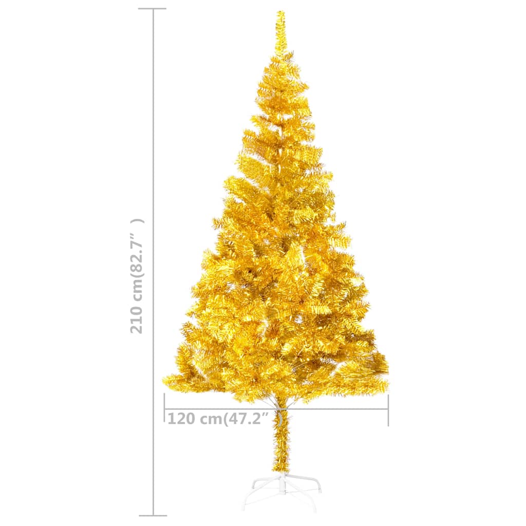 vidaXL Artificial Pre-lit Christmas Tree with Ball Set Gold 210 cm PET - 120 x 120 x 210 cm
