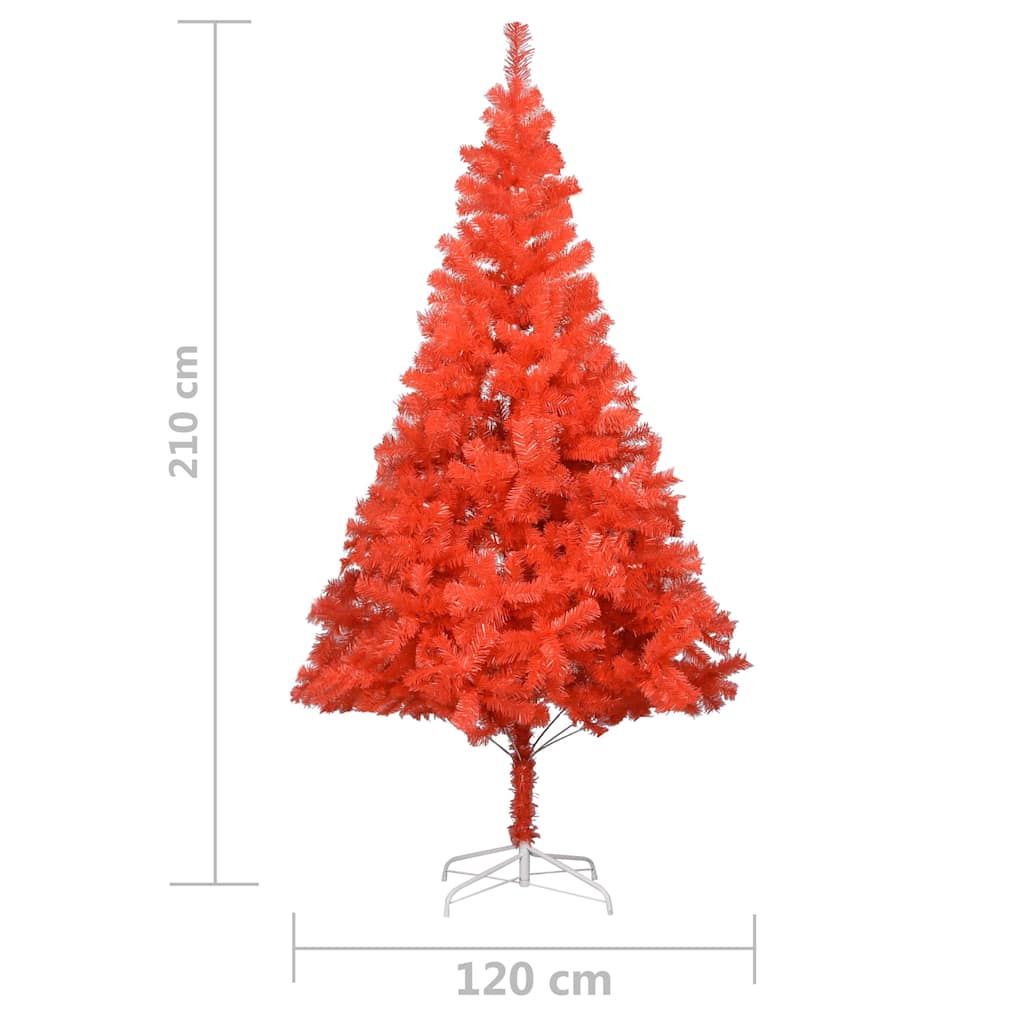 vidaXL Artificial Pre-lit Christmas Tree with Ball Set Red 210 cm PVC - 120 x 120 x 210 cm - 134577
