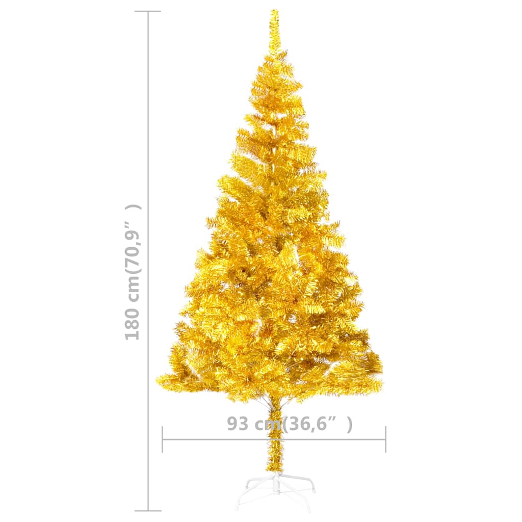 vidaXL Artificial Pre-lit Christmas Tree with Ball Set Gold 180 cm PET - 93 x 93 x 180 cm