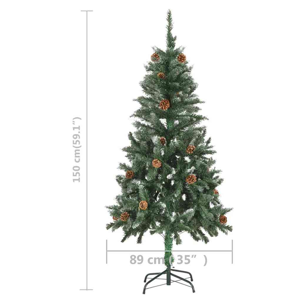 vidaXL Artificial Pre-lit Christmas Tree with Pine Cones 150 cm - Gre - 89 x 40 x 150 cm