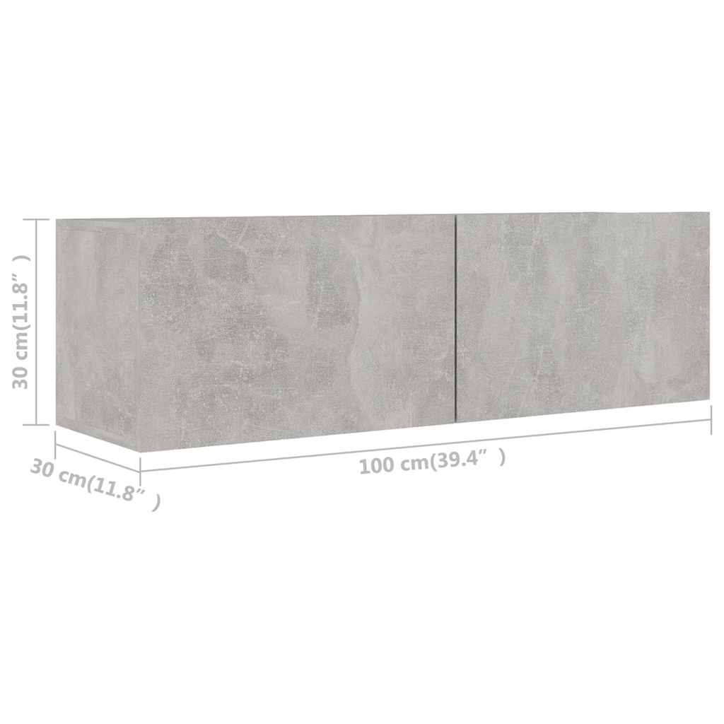 vidaXL 2 Piece TV Cabinet Set Concrete Grey Engineered Wood - 100 x 30 x 30 cm