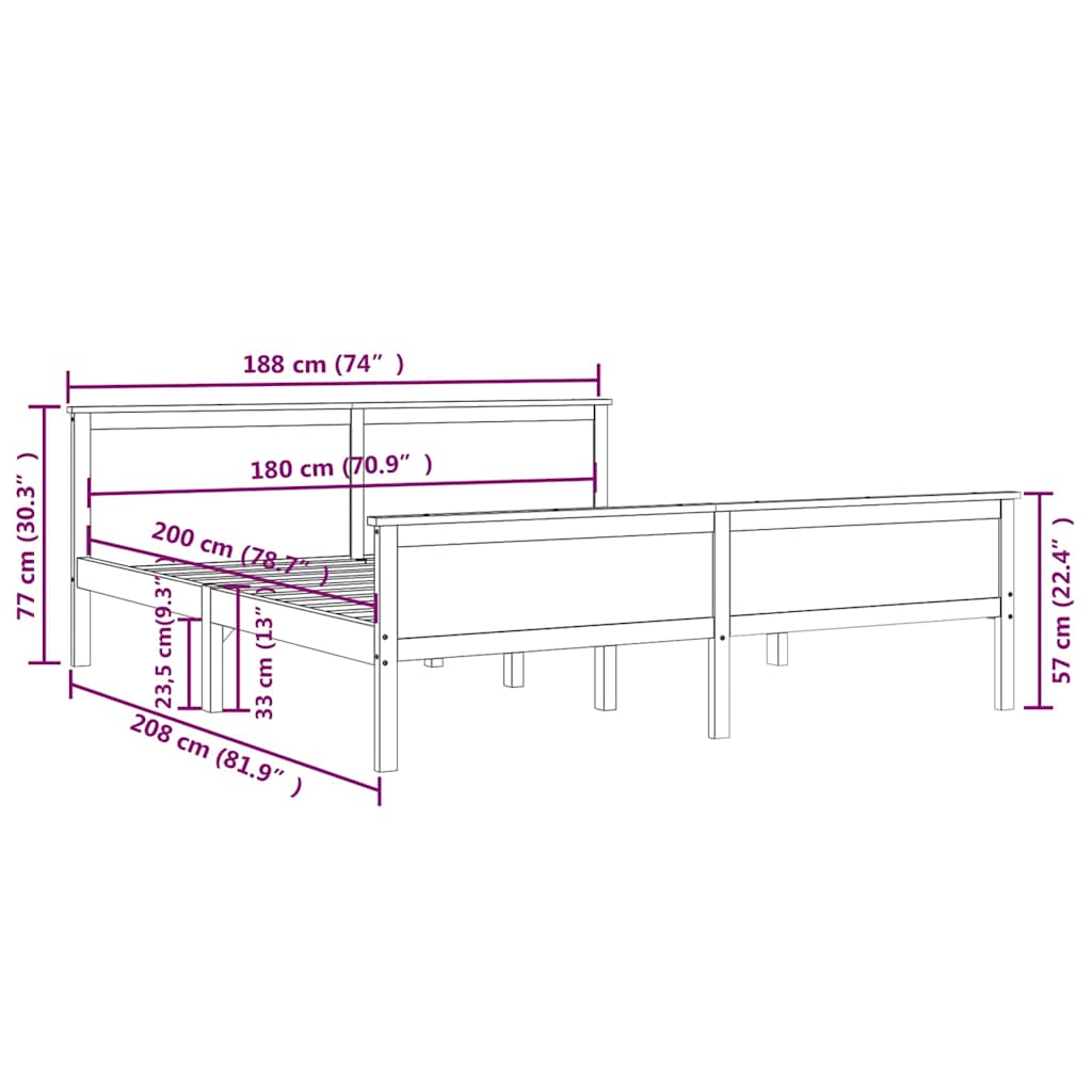 vidaXL Bed Frame without Mattress Solid Wood Pine 180x200 cm - Brown - 208 x 188 x 77 cm