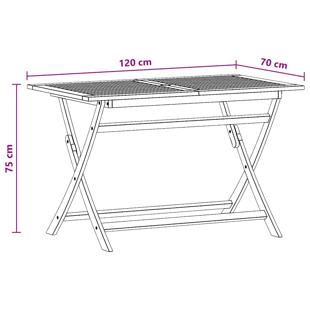 vidaXL Garden Table | Brown | Solid eucalyptus wood | Medium | Foldable - 120 x 70 x 75 cm