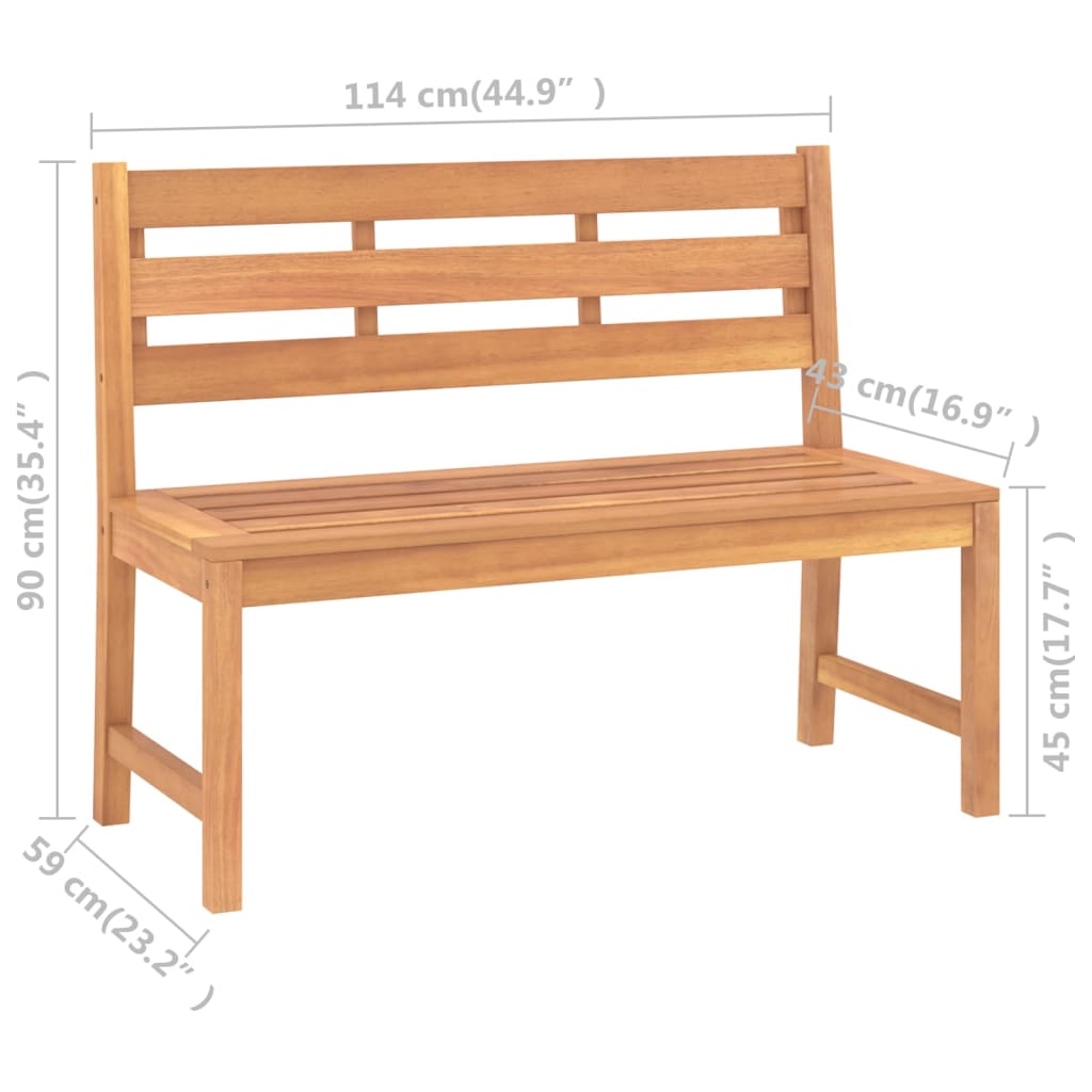 vidaXL Garden Bench | Warm Teak | Solid Teak Wood | Medium | Durable - Brown - 114 x 59 x 90 cm