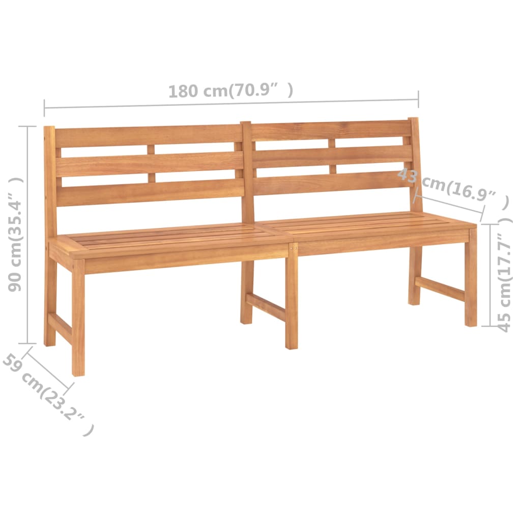 vidaXL Garden Bench | Warm Wood Tone | Teak Wood | Large | Durable - Brown - 180 x 59 x 90 cm