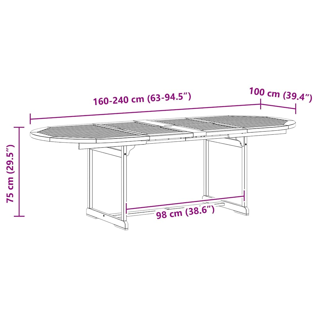 vidaXL Garden Dining Table (160-240)x100x75 cm Solid Acacia Wood - Grey - 240 x 100 x 75 cm