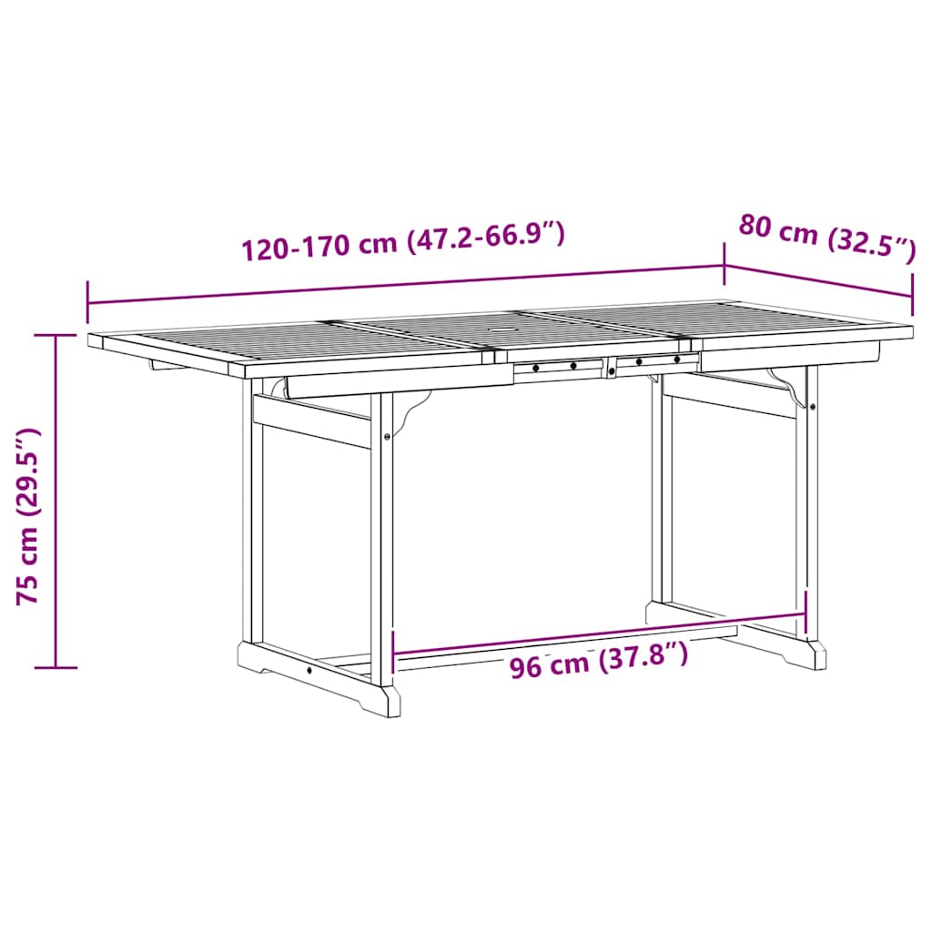 vidaXL Garden Dining Table (120-170)x80x75 cm Solid Acacia Wood - Grey - 170 x 80 x 75 cm - 23964