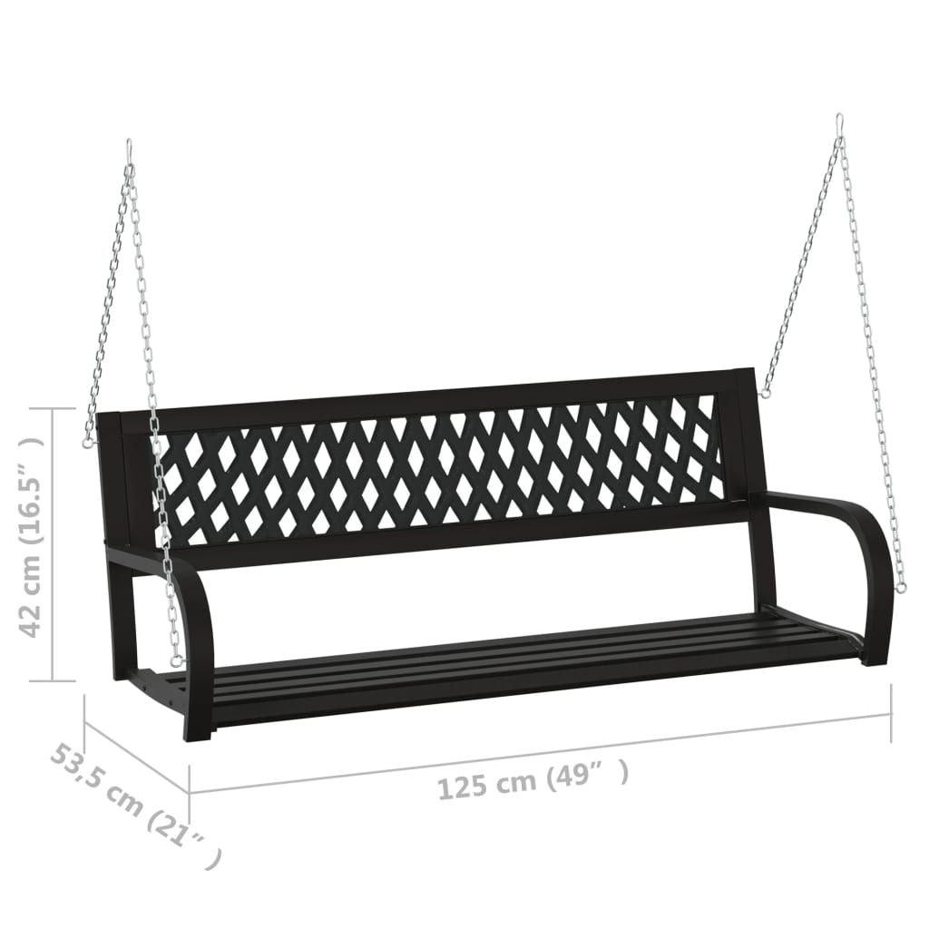 vidaXL Garden Swing Bench 125 cm Steel and Plastic Black - 30418