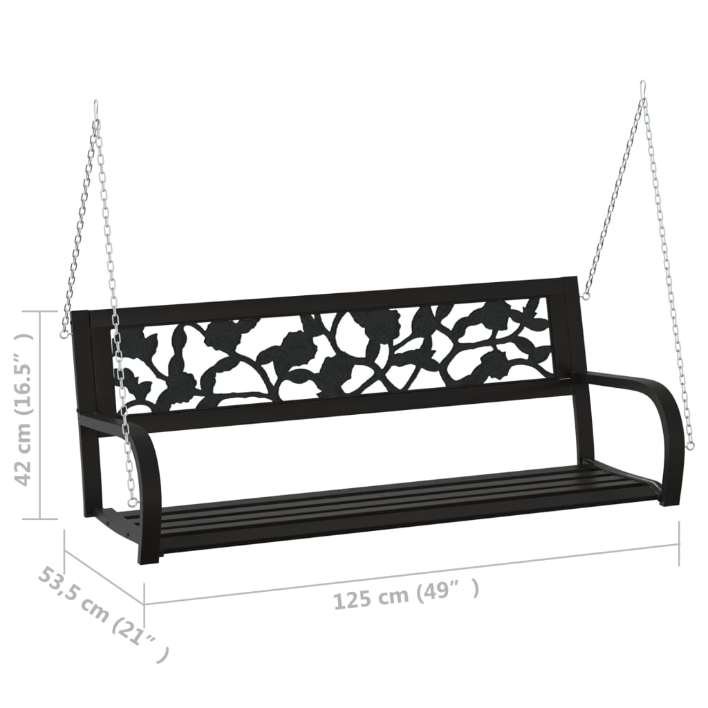 vidaXL Garden Swing Bench 125 cm Steel and Plastic Black - 30421