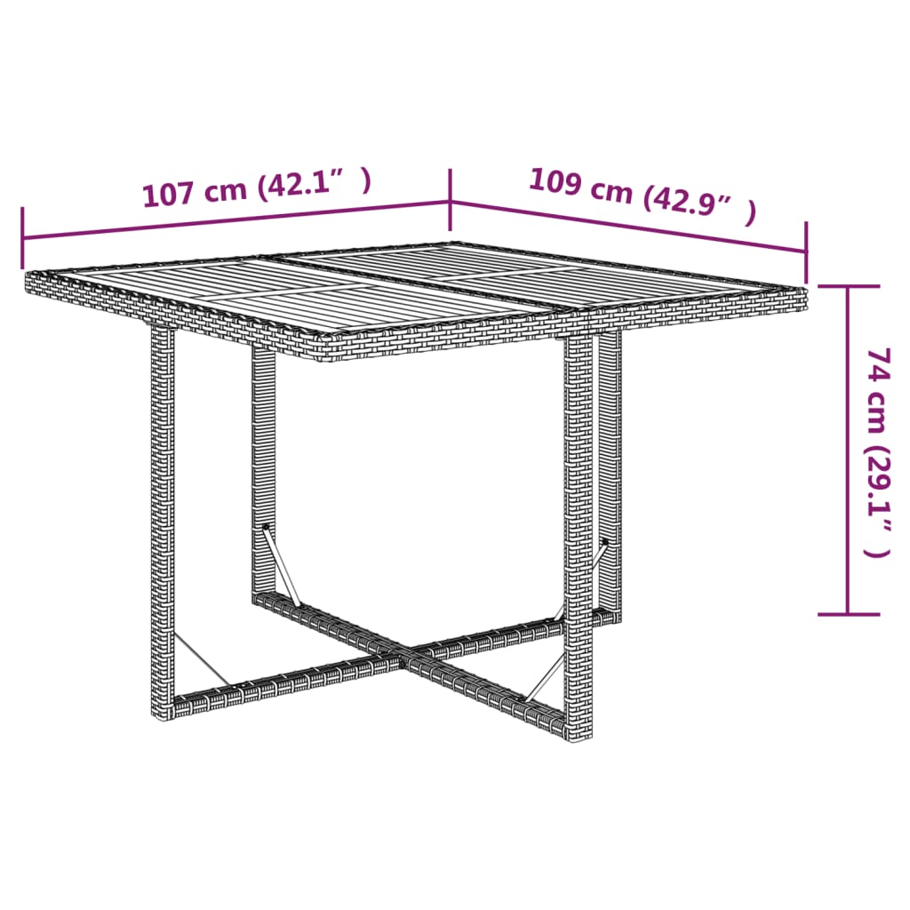 vidaXL Garden Table Beige 109x107x74 cm Poly Rattan&Solid Wood Acacia