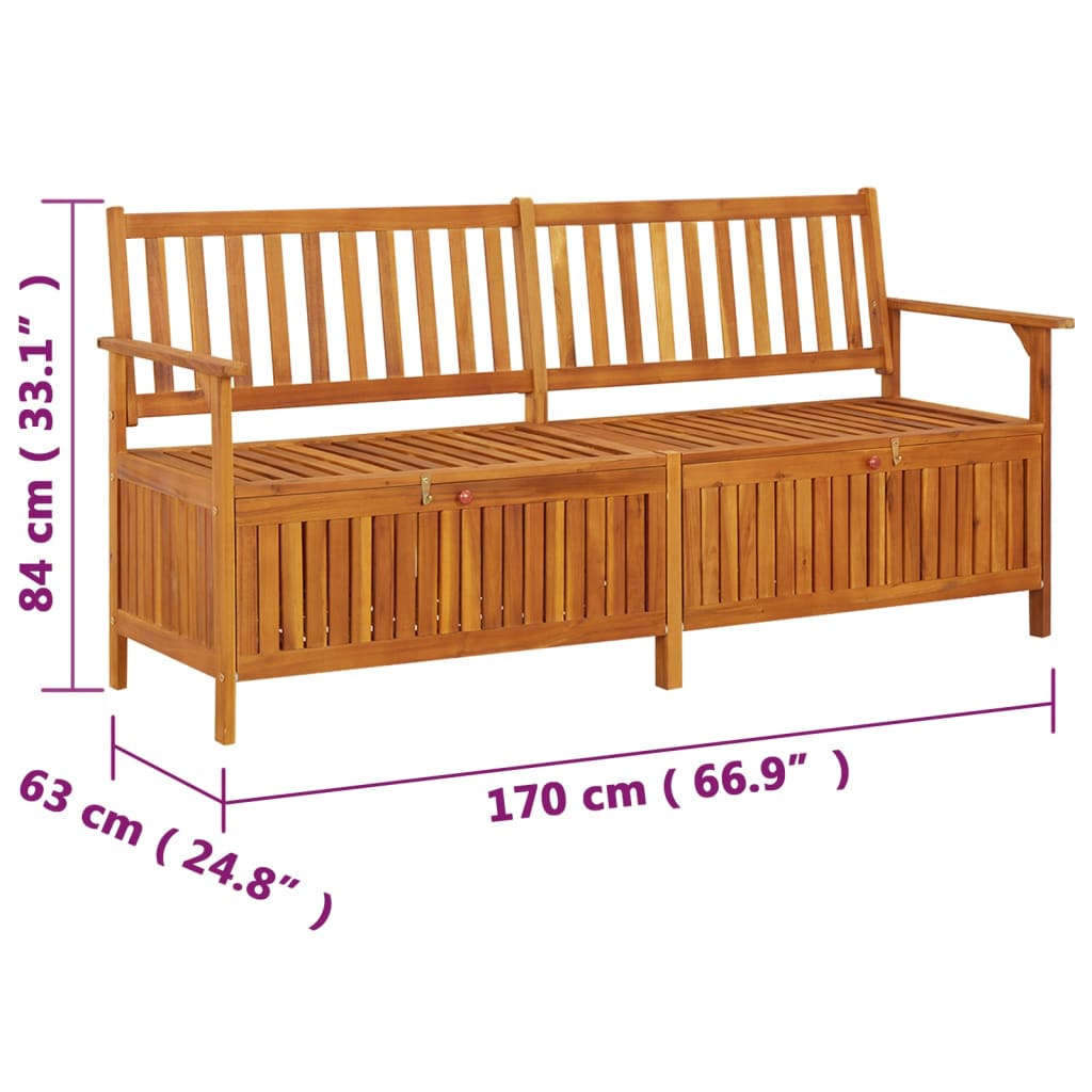 vidaXL Bench | Natural brown | Solid acacia wood, 100% polyester | Large - 170 x 63 x 84 cm