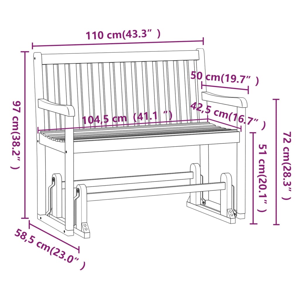 vidaXL Garden Swing Bench 110 cm Solid Acacia Wood - Brown