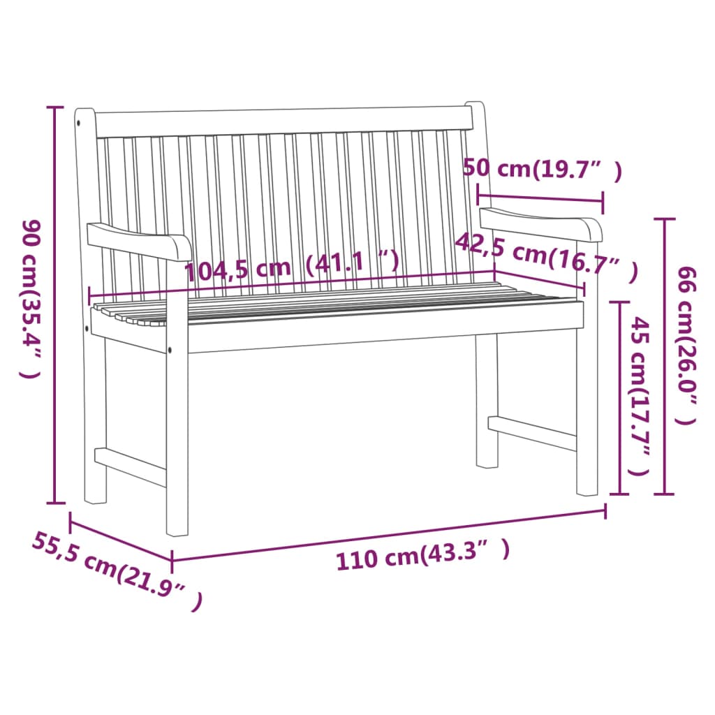 vidaXL Garden benches 1-Seater 110 x 55.5 x 90 cm Solid Acacia Wood - Brown