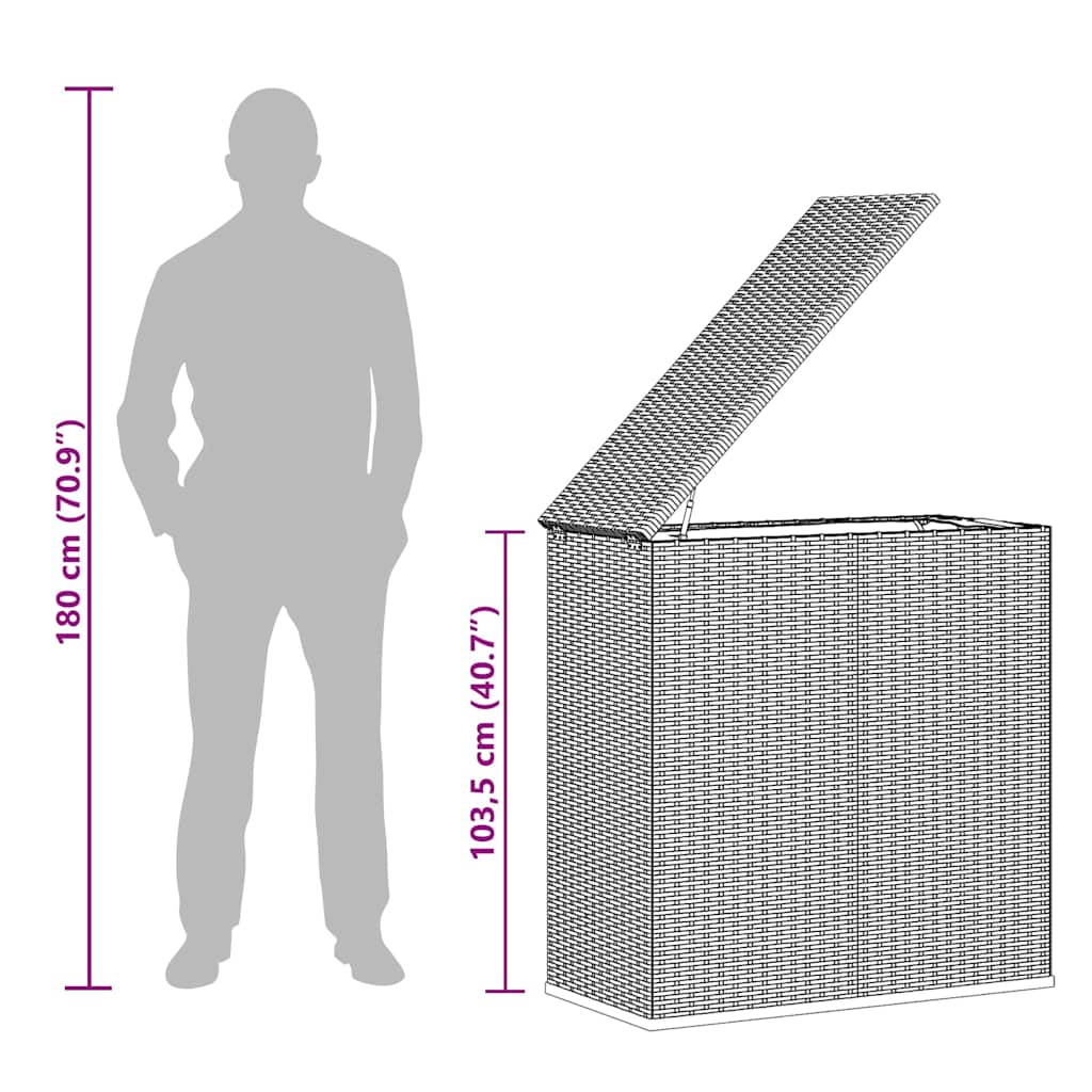 vidaXL Garden Cushion Box PE Rattan 100x49x103.5 cm Grey
