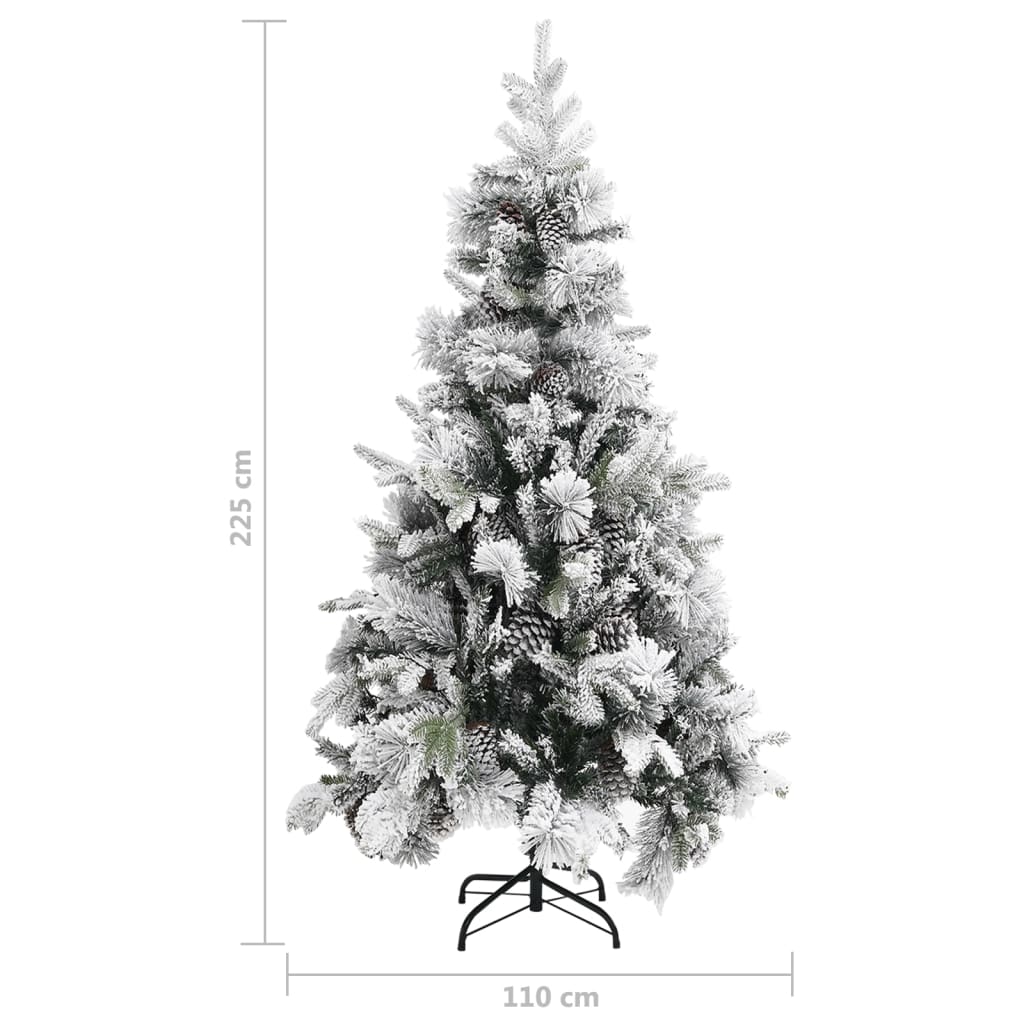 vidaXL Christmas Tree with Flocked Snow&Cones 225 cm PVC&PE - Green - 225 x 110 cm