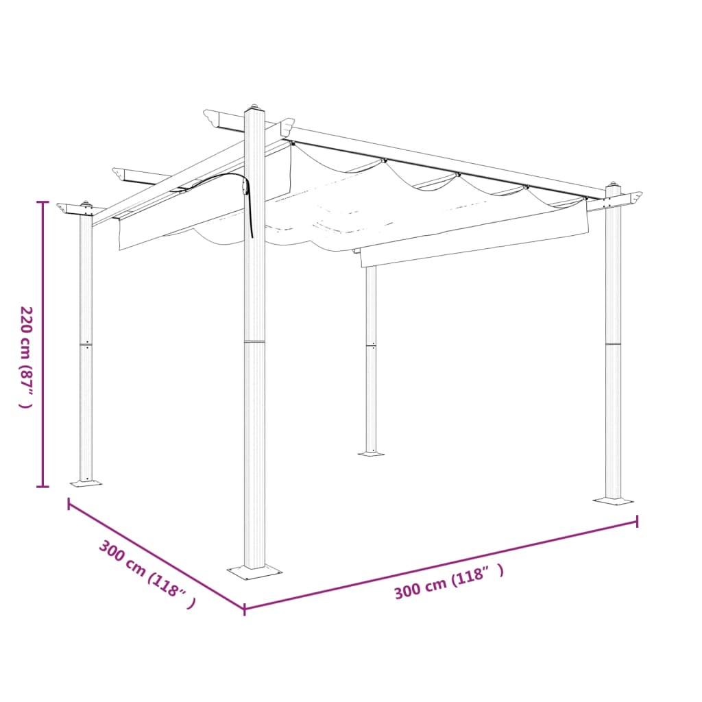 vidaXL Garden Gazebo | Taupe | Powder-coated steel | 3x3 metres | Retractable - 3 x 3 x 2.2 m