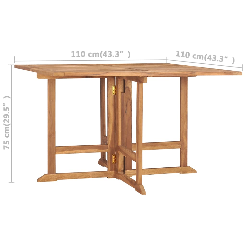 vidaXL Folding Garden Dining Table 110x110x75 cm Solid Wood Teak - Brown - 24256