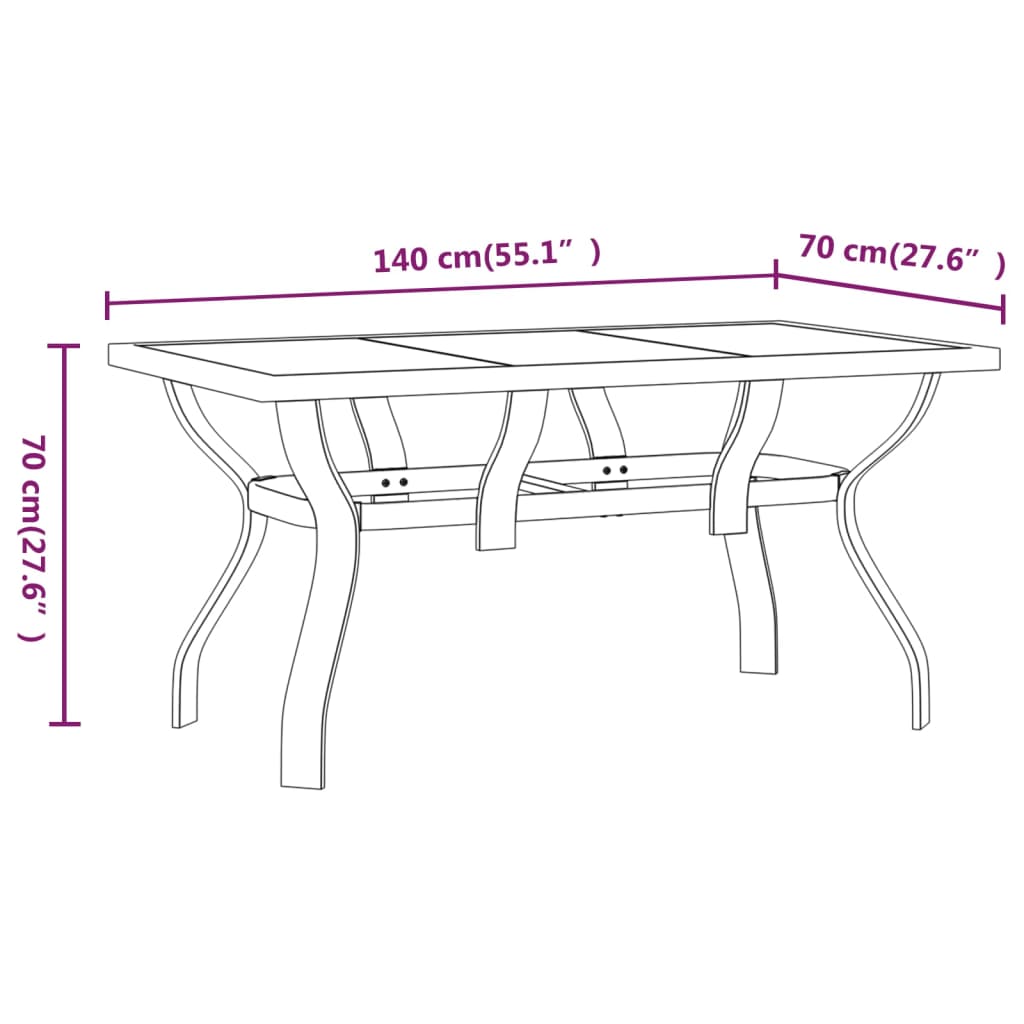vidaXL Garden Table Brown and Black 140x70x70 cm Steel and Glass