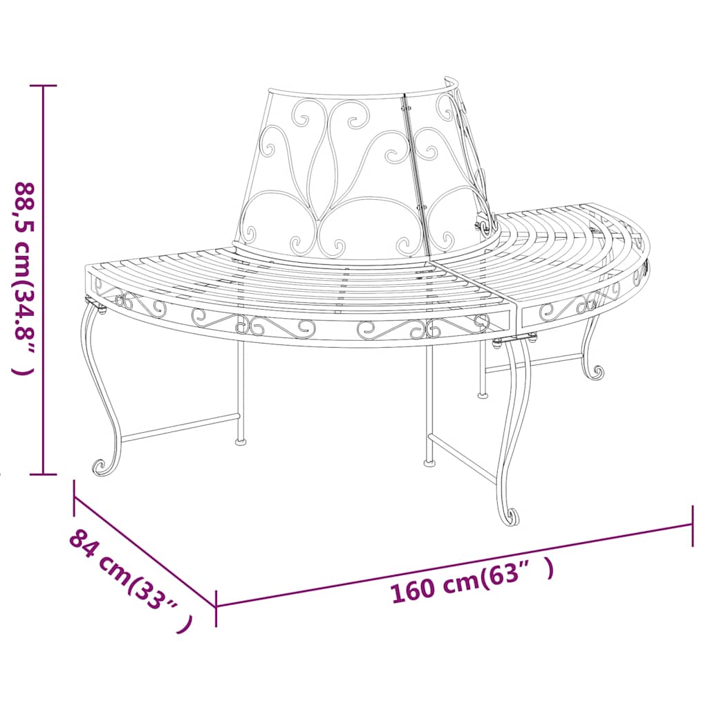 vidaXL Tree Bench | Set of 2 | Black | Steel | Medium | Durable