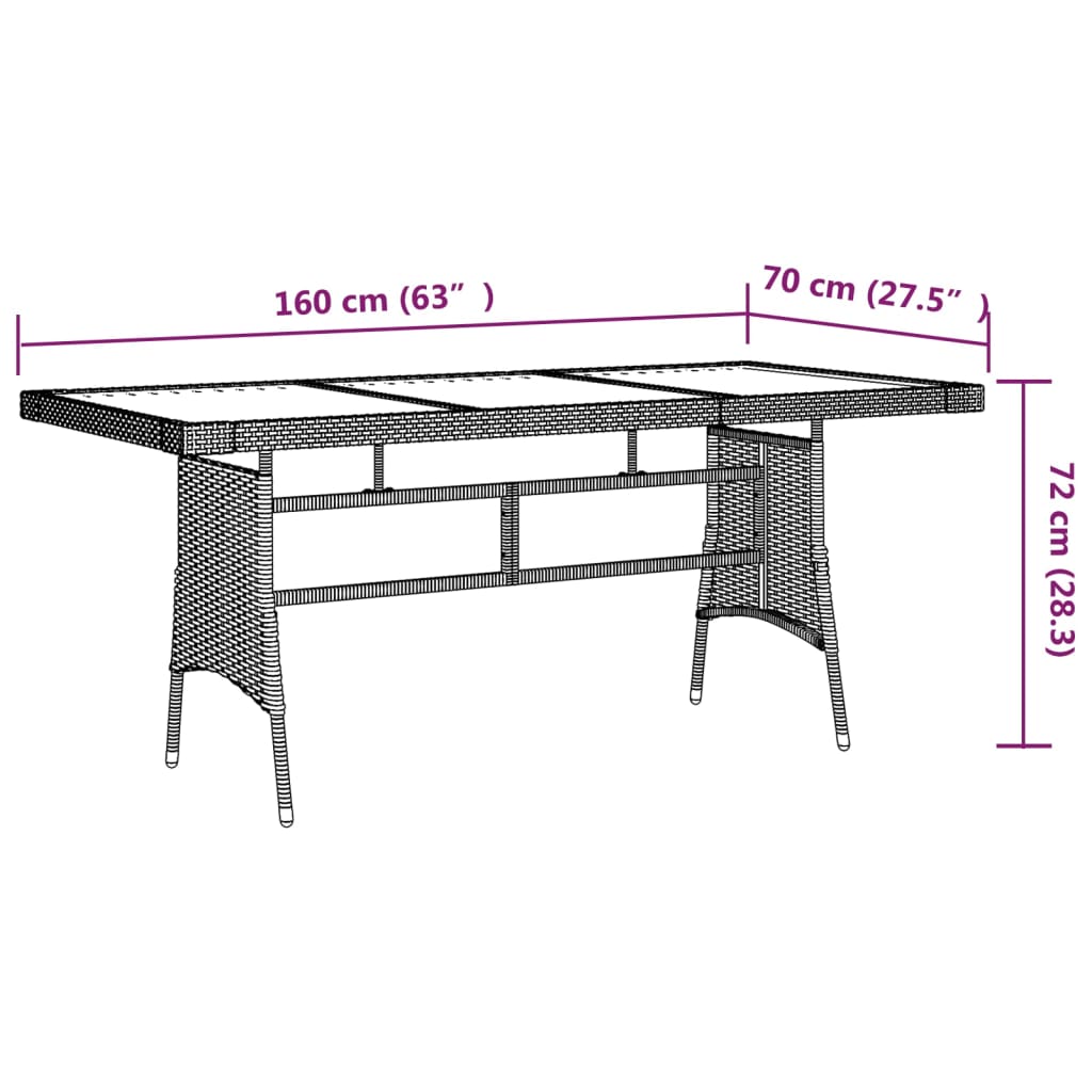 vidaXL Garden Table Black 160x70x72 cm Poly Rattan & Solid Acacia Wood