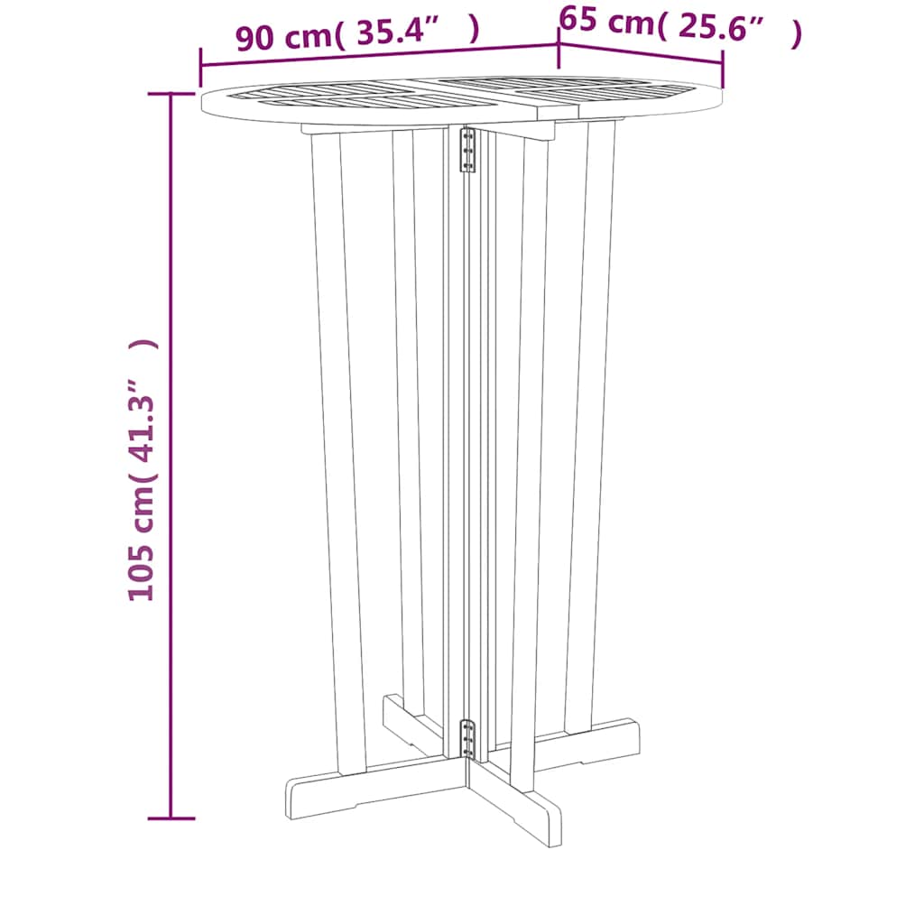 vidaXL Folding Bar Table 90x65x105 cm Solid Wood Teak - Brown