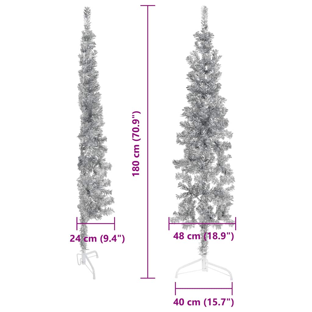 vidaXL Slim Artificial Half Christmas Tree with Stand Silver 180 cm