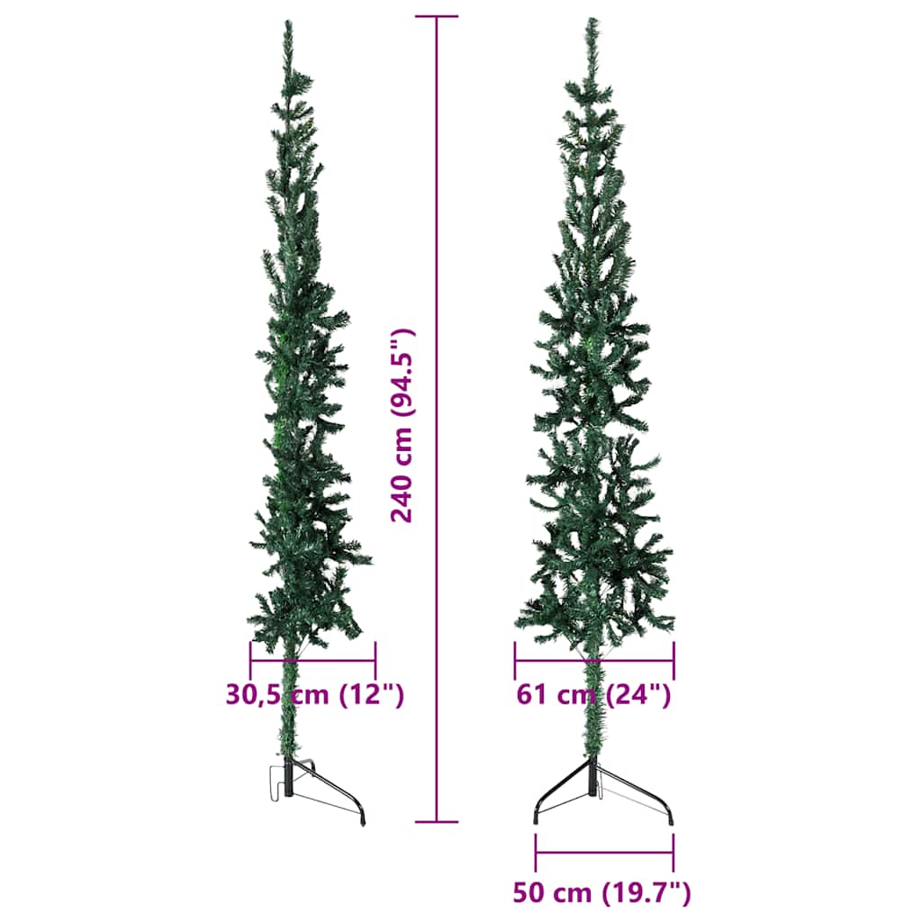 vidaXL Slim Artificial Half Christmas Tree with Stand Green 240 cm