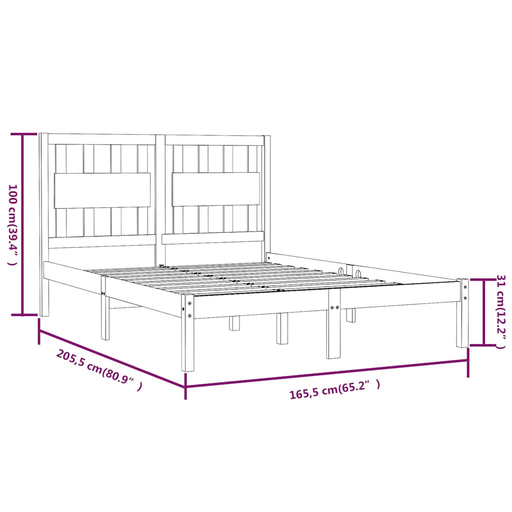 vidaXL Bed Frame without Mattress Solid Wood Pine 160x200 cm - Brown - 205.5 x 165.5 x 31 cm