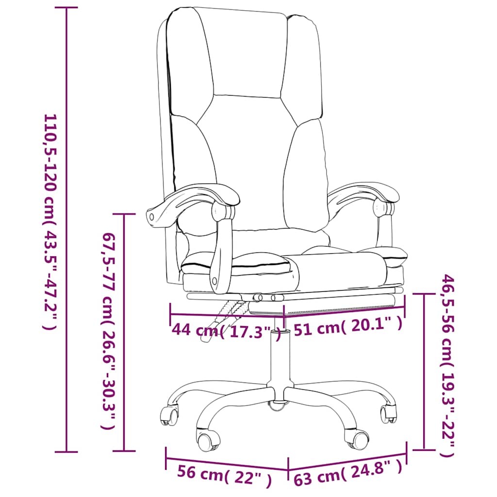 vidaXL Massage Reclining Office Chair Light Grey Fabric - 63 x 56 x 120 cm