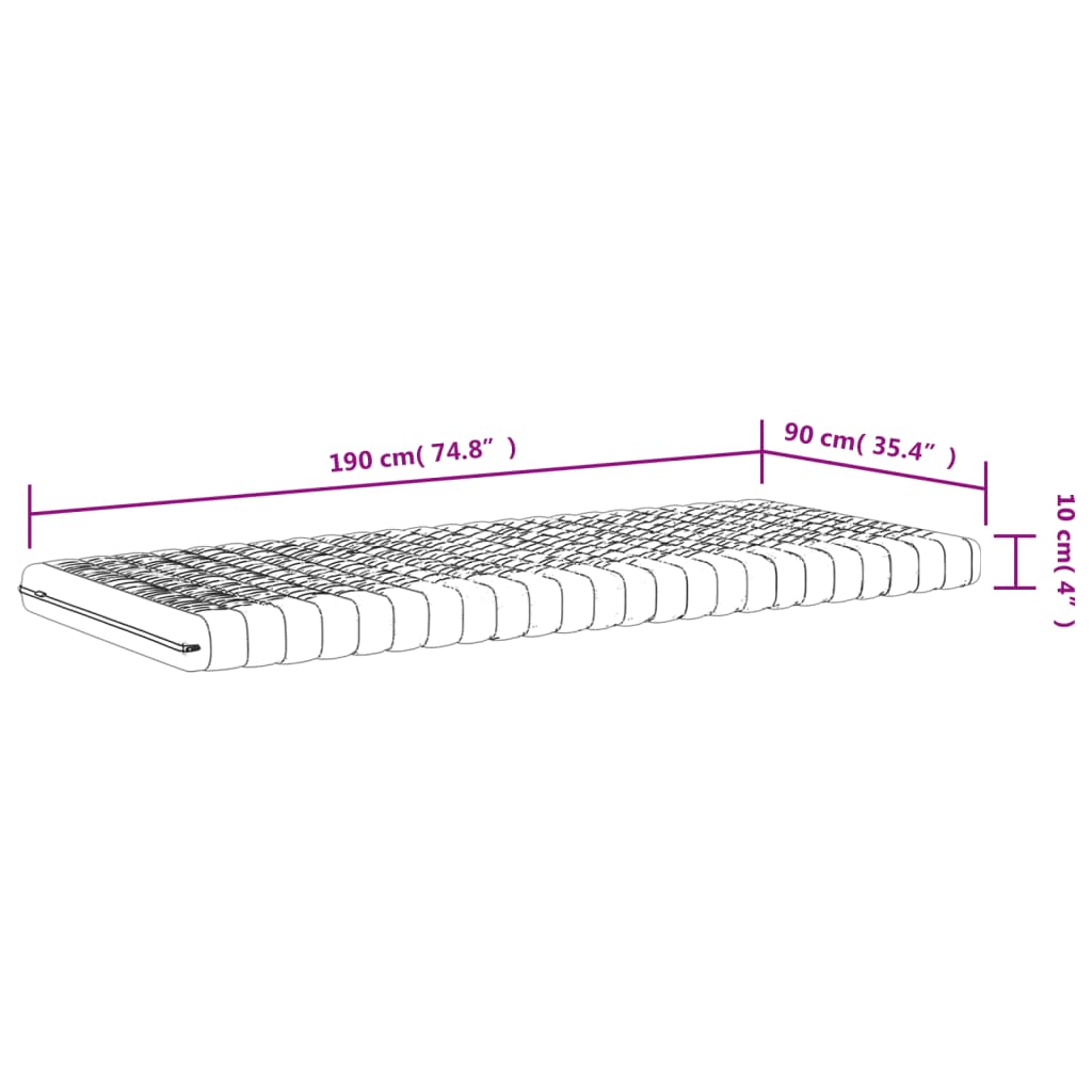 vidaXL Foam Mattress White 90x190 cm 7-Zone Hardness 20 ILD - 190 x 90 x 10 cm