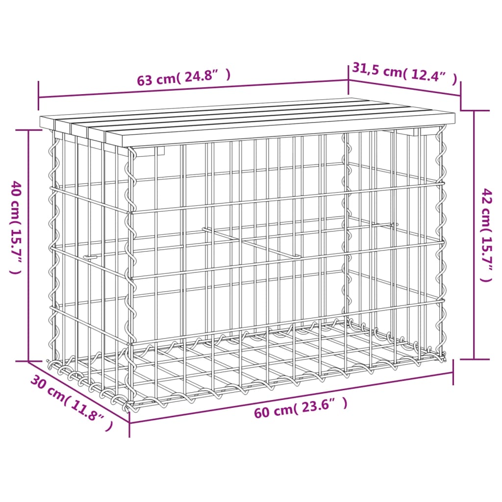 vidaXL Garden Bench Gabion Design 63x31.5x42 cm Solid Wood Pine - Brown