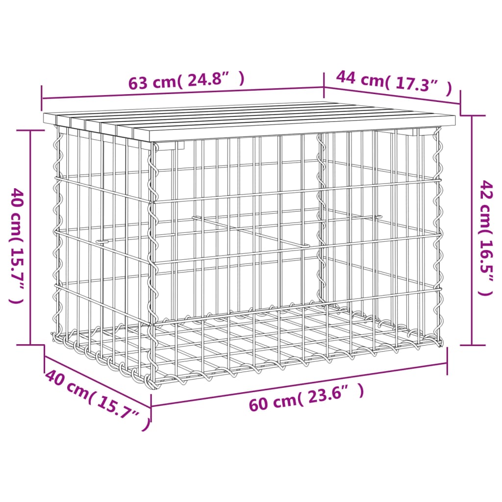 vidaXL Garden Bench Gabion Design 63x44x42 cm Impregnated Wood Pine - Brown