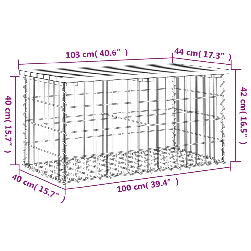 vidaXL Garden Bench Gabion Design 103x44x42 cm Solid Wood Pine - Brown