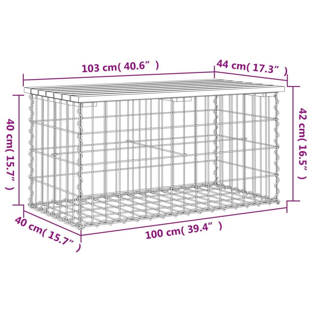vidaXL Garden Bench Gabion Design 103x44x42 cm Impregnated Wood Pine - Brown