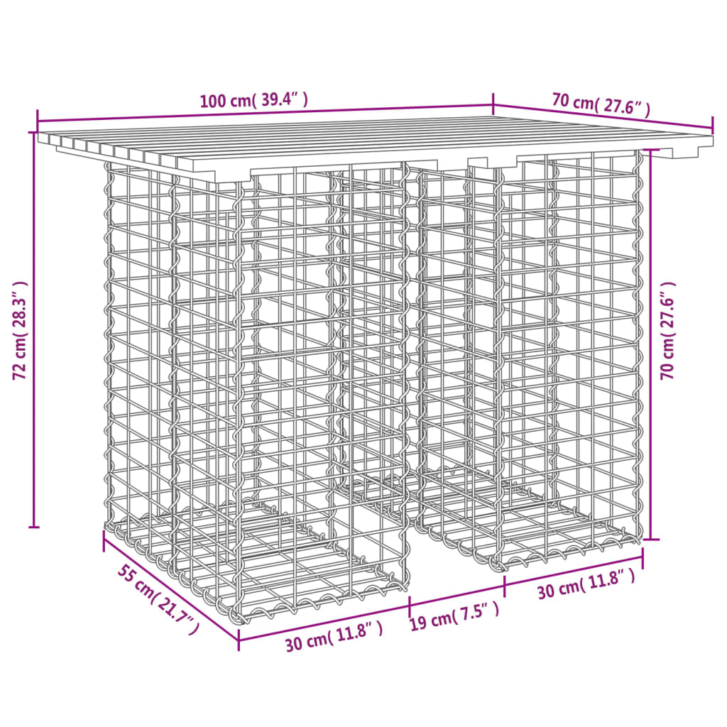 vidaXL Garden Table Gabion Design 100x70x72 cm Solid Wood Douglas - Brown