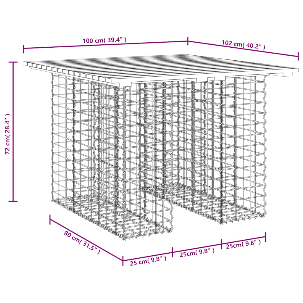 vidaXL Garden Table Gabion Design 100x102x72 cm Solid Wood Pine - Brown - 102 x 100 x 72 cm