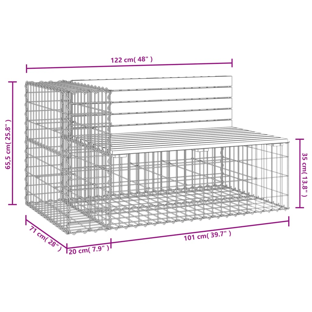 vidaXL Garden Bench Gabion Design 122x71x65.5 cm Solid Wood Pine - Brown