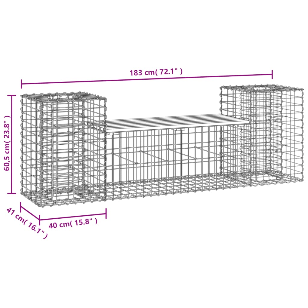 vidaXL Garden Bench Gabion Design 183x41x60.5 cm Solid Wood Pine - Brown