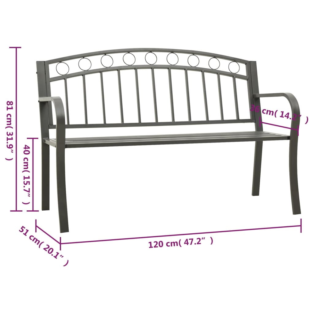 vidaXL Garden Bench Grey 120 cm Steel - 30646
