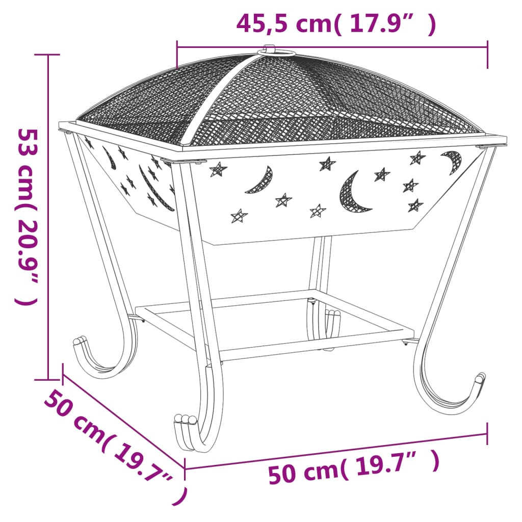 vidaXL Fire Pit with Poker 50 cm XXL Steel - Black - 10666