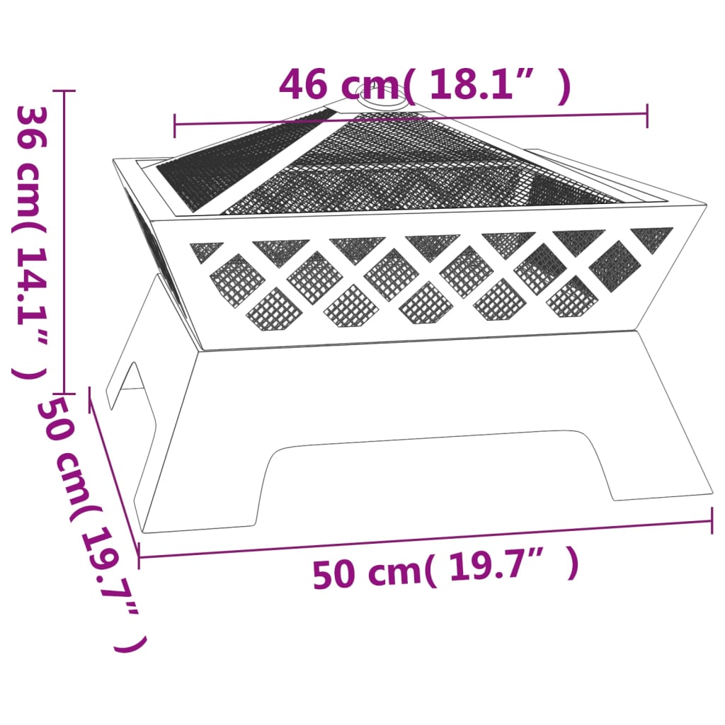 vidaXL Fire Pit with Poker 50 cm XXL Steel - Black - 10662