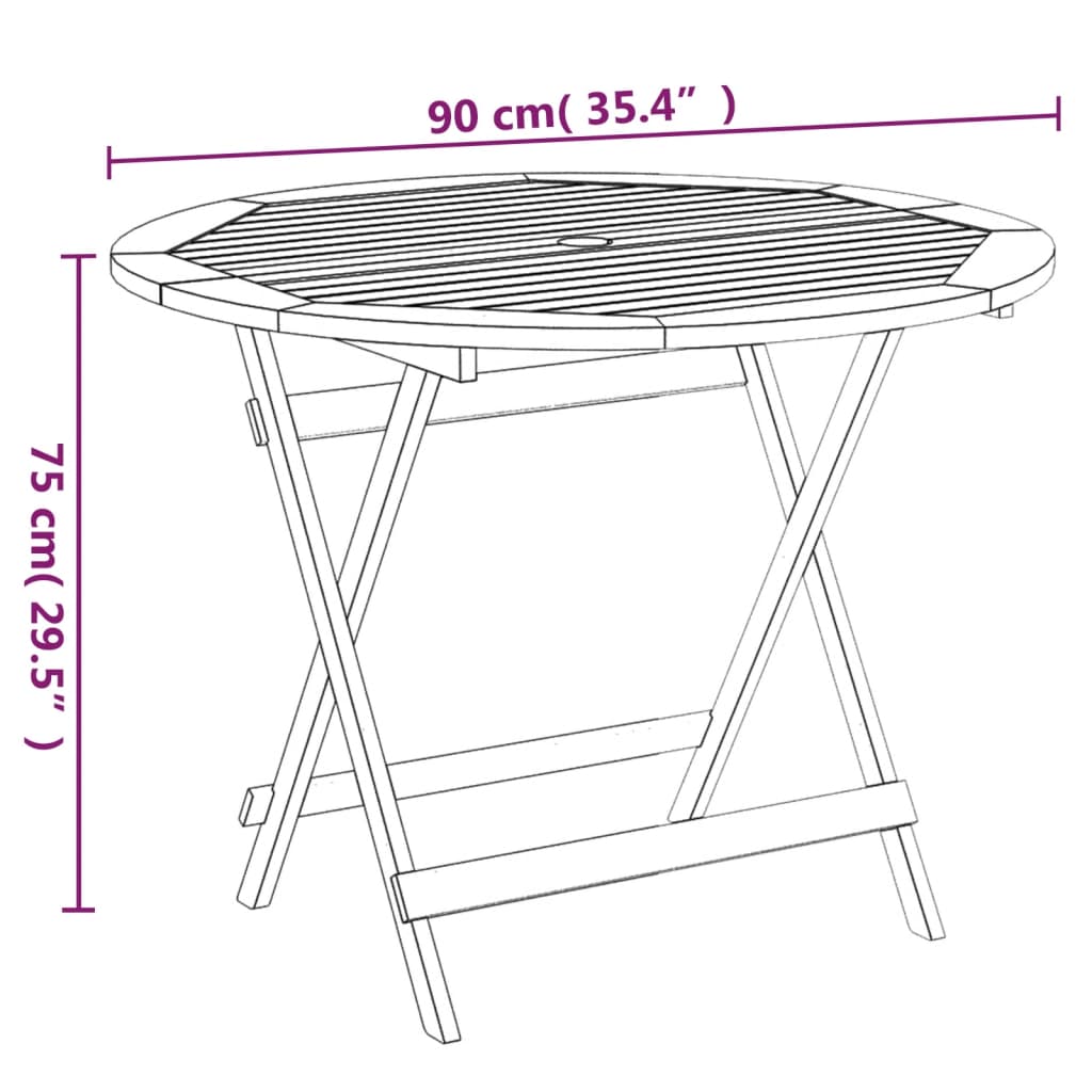 vidaXL Folding Garden Table Ø 90x75 cm Solid Wood Acacia - Brown