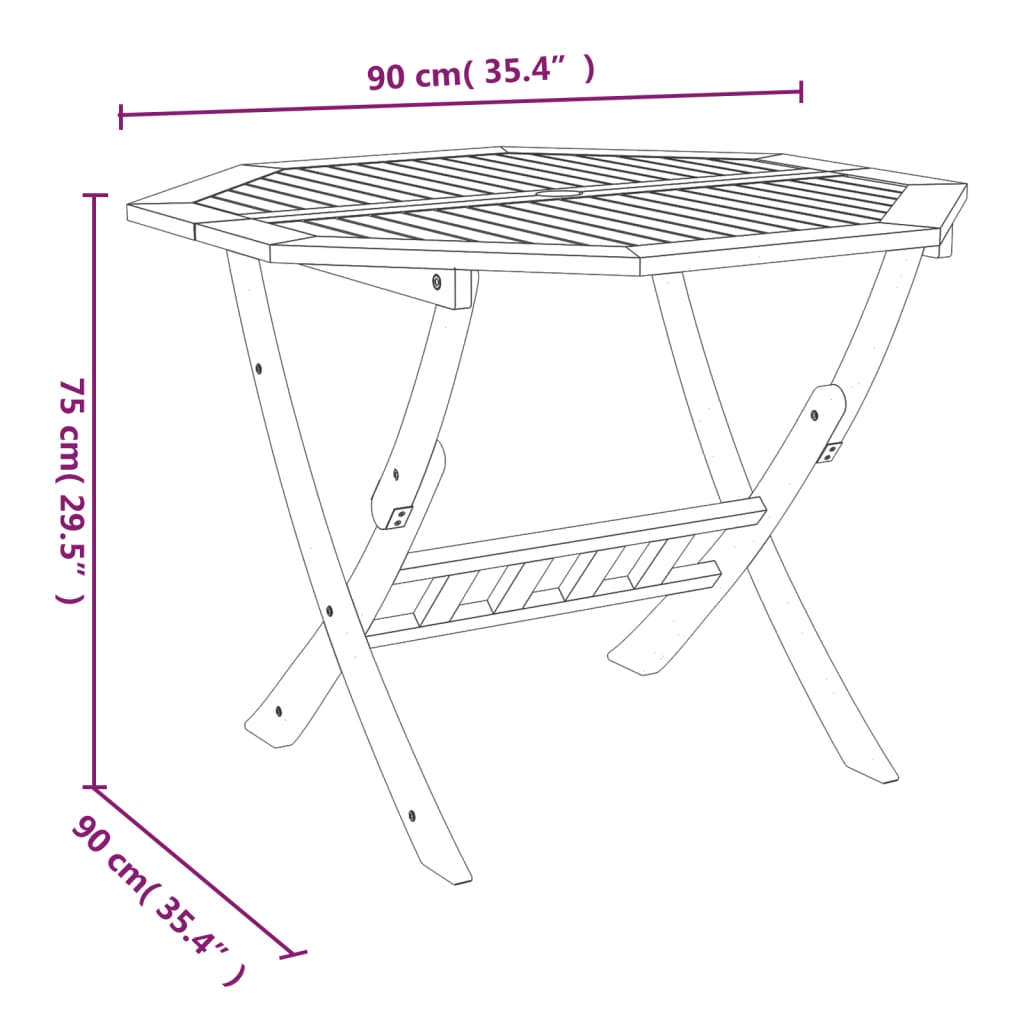 vidaXL Folding Garden Table 90x75 cm Solid Wood Acacia - Brown