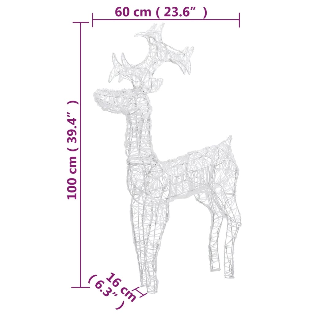 vidaXL Reindeer Christmas Decorations 2 pcs 60x16x100 cm Acrylic - Cold white