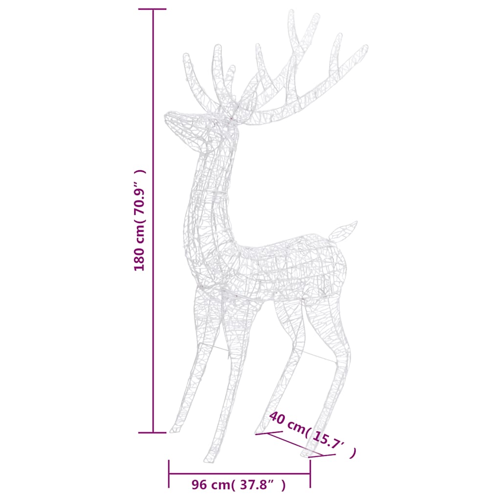 vidaXL XXL Acrylic Christmas Reindeers 250 LED 2 pcs 180 cm Multicolour - 96 x 40 x 180 cm