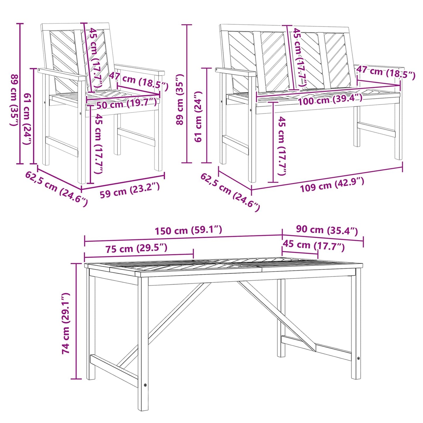 vidaXL Garden Dining Set 5 pcs Brown Solid Acacia Wood - 150 x 90 x 74 cm - 23560