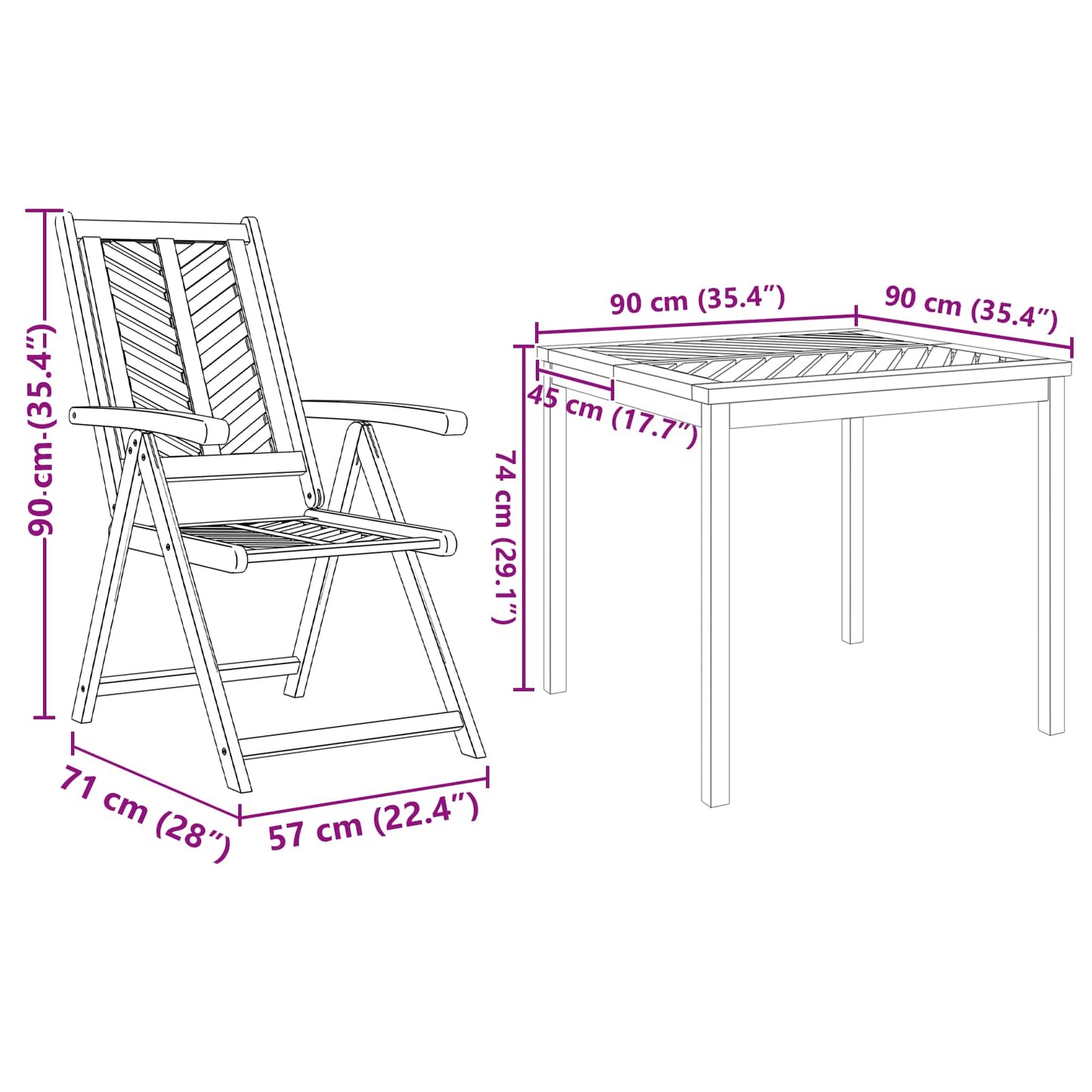 vidaXL Garden Dining Set 5 pcs Brown Solid Acacia Wood - 90 x 90 x 74 cm - 23634