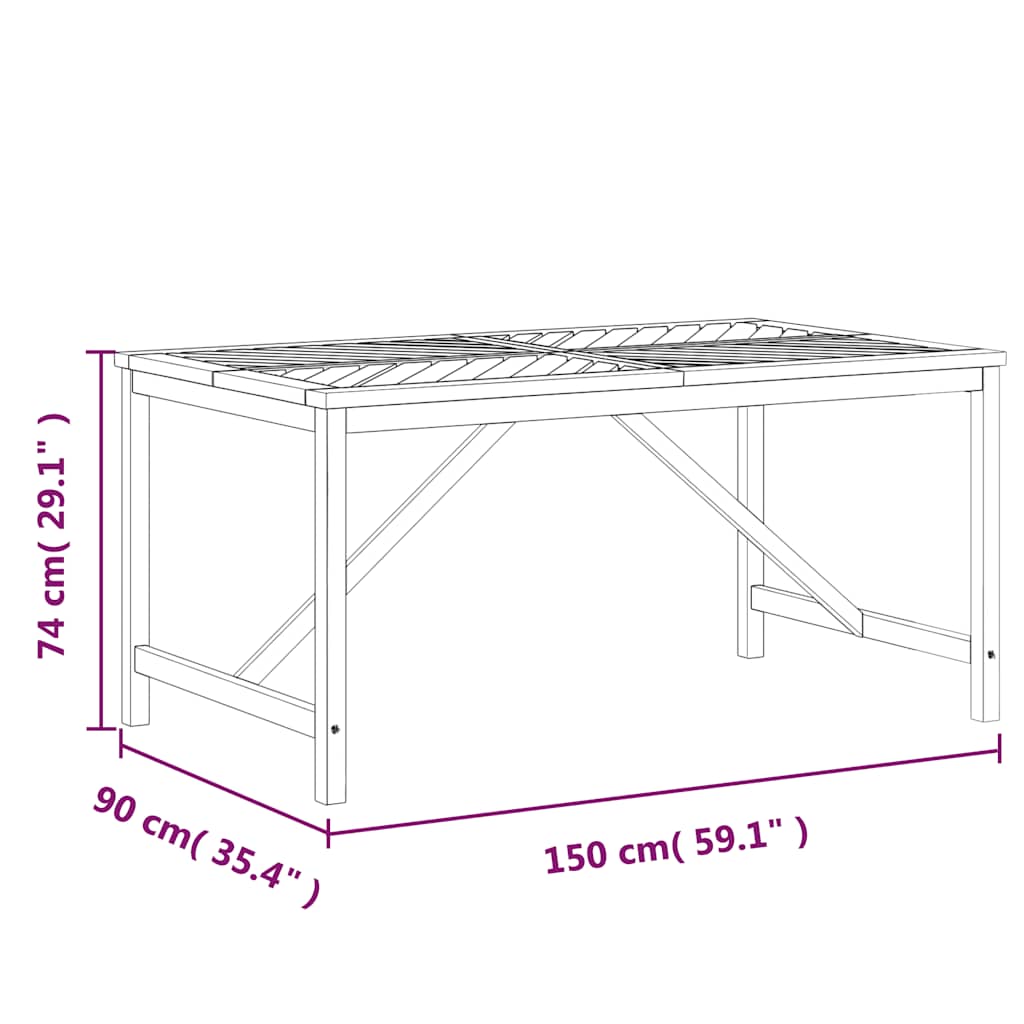 vidaXL Garden Dining Table 150x90x74 cm Solid Wood Acacia - Brown