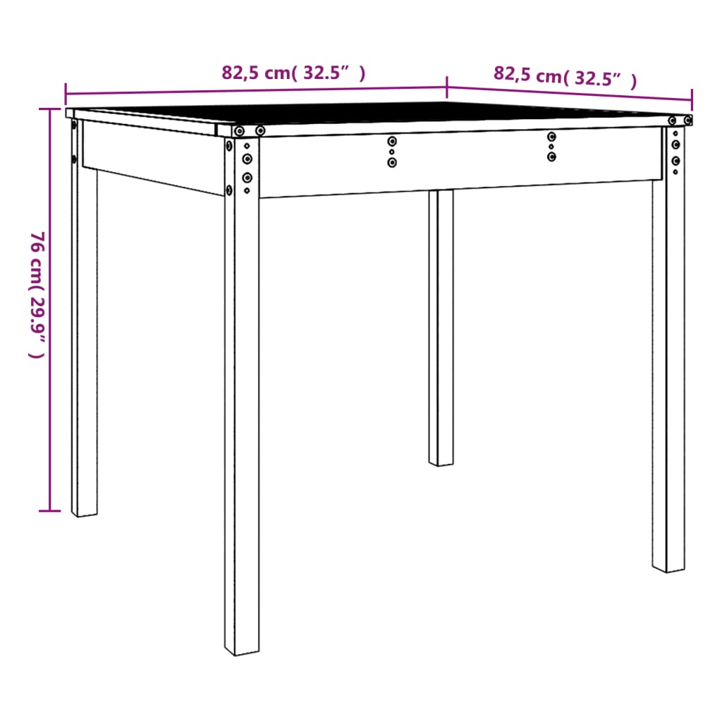 vidaXL Garden Table 82.5x82.5x76 cm Solid Wood Pine - Brown