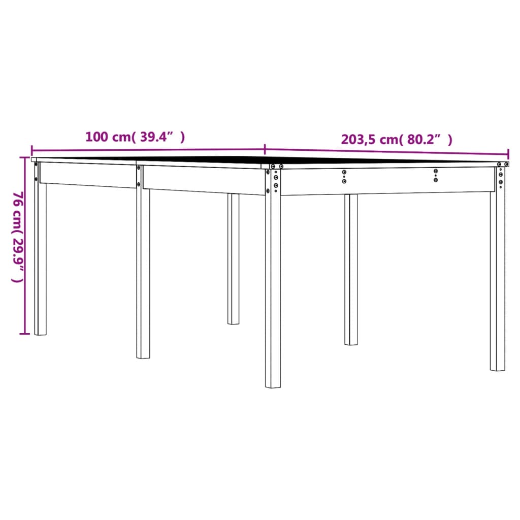 vidaXL Garden Table 203.5x100x76 cm Solid Wood Douglas - Brown